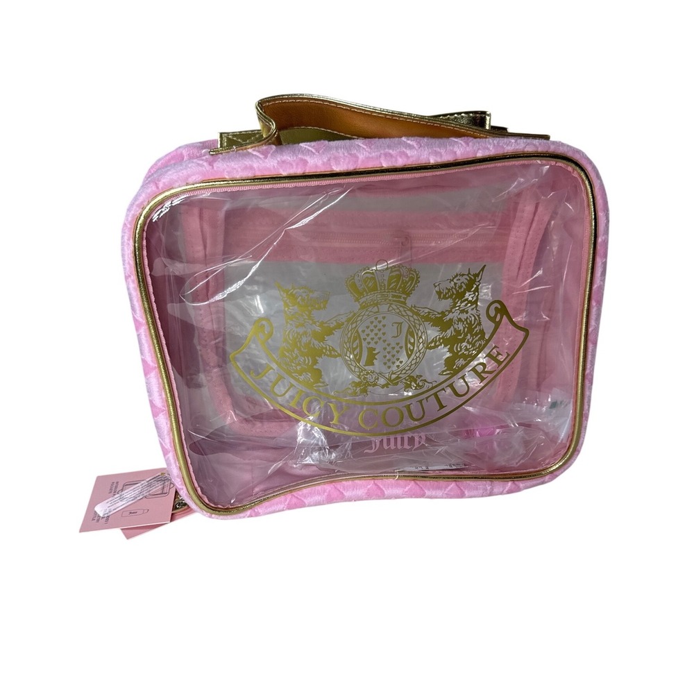 Juicy Couture Pink Velour Heart Embossed Train Case Makeup Bag Gold Crest NWT